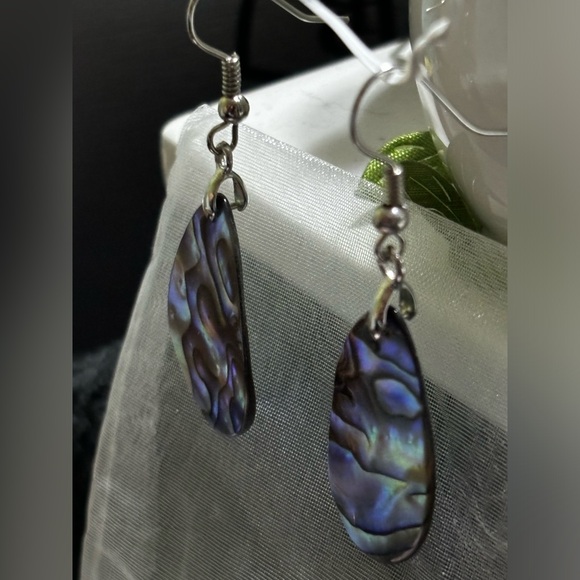 925 silver hook-Abalone Shell Teardrop Dangle Earrings NWB- gift ready - Picture 2 of 5